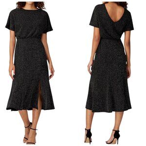 Donna Morgan Metallic Knit Midi Dress Black Silver Shimmer Size 0